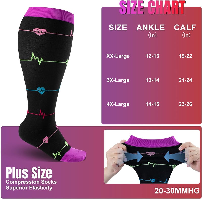 cerpite Plus Size Compression Socks Wide Calf for Women & Men 20-30 mmhg-Extra Wide Calf Knee High Support Socks for Nurse - Image 3